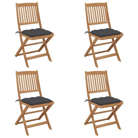 vidaXL Καρέκλες Κήπου Πτυσσόμενες 4 τεμ Μασίφ Ξύλο Ακακίας & Μαξιλάρια