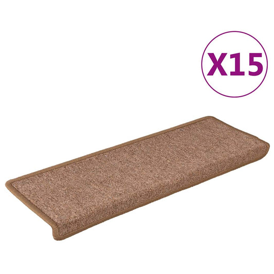 vidaXL Πατάκια Σκάλας Μοκέτα 15 τεμ. Καφέ 65x21x4 εκ.