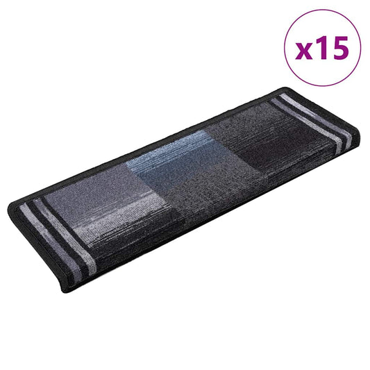 vidaXL Πατάκια Σκάλας Αυτοκόλλητα 15 τεμ. Μαύρα / Γκρι 65x21x4 εκ.