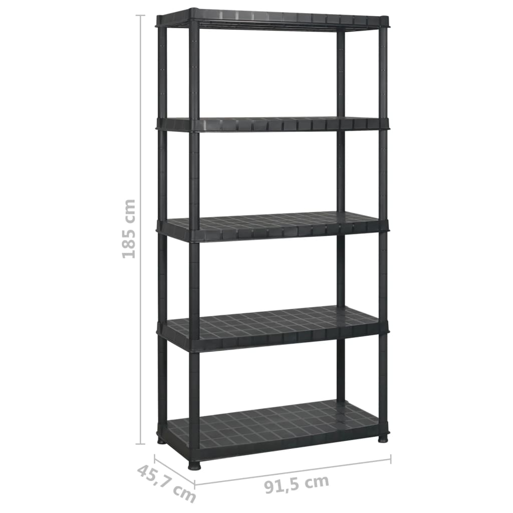 vidaXL Ραφιέρα Αποθήκευσης 5 Επιπέδων Μαύρη 366x45,7x185 εκ. Πλαστική