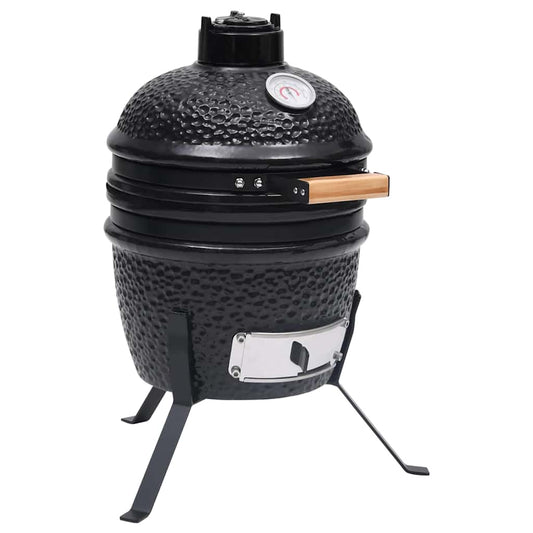 vidaXL Ψησταριά Καπνιστήριο Kamado 2 σε 1 Μαύρη 56 εκ. Κεραμική