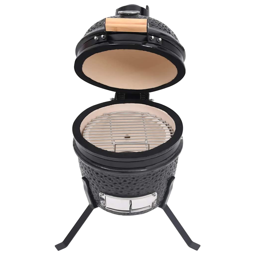 vidaXL Ψησταριά Καπνιστήριο Kamado 2 σε 1 Μαύρη 56 εκ. Κεραμική
