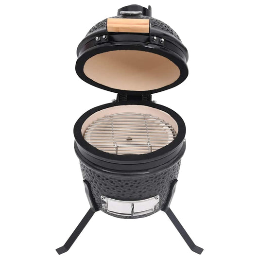 vidaXL Ψησταριά Καπνιστήριο Kamado 2 σε 1 Μαύρη 56 εκ. Κεραμική