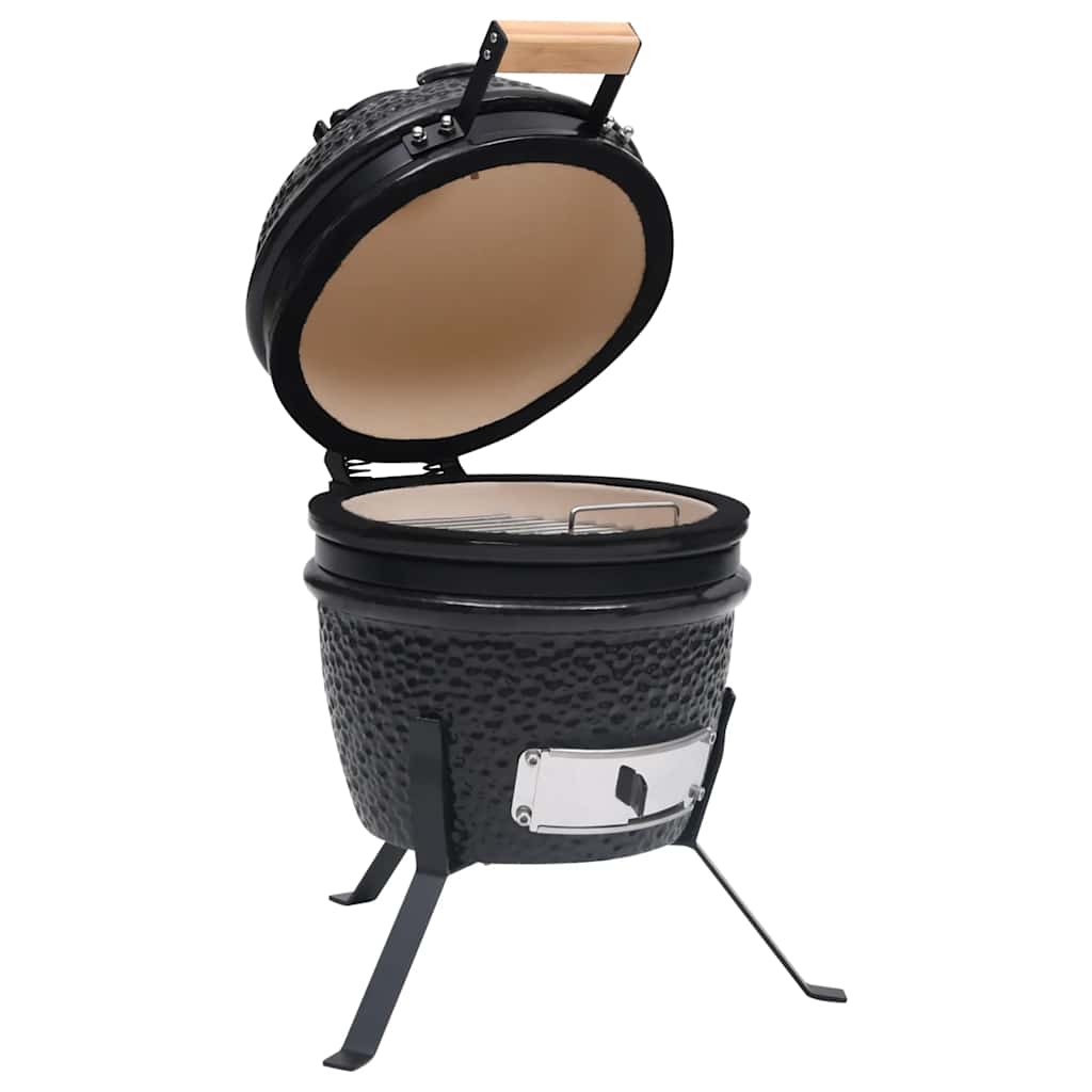vidaXL Ψησταριά Καπνιστήριο Kamado 2 σε 1 Μαύρη 56 εκ. Κεραμική