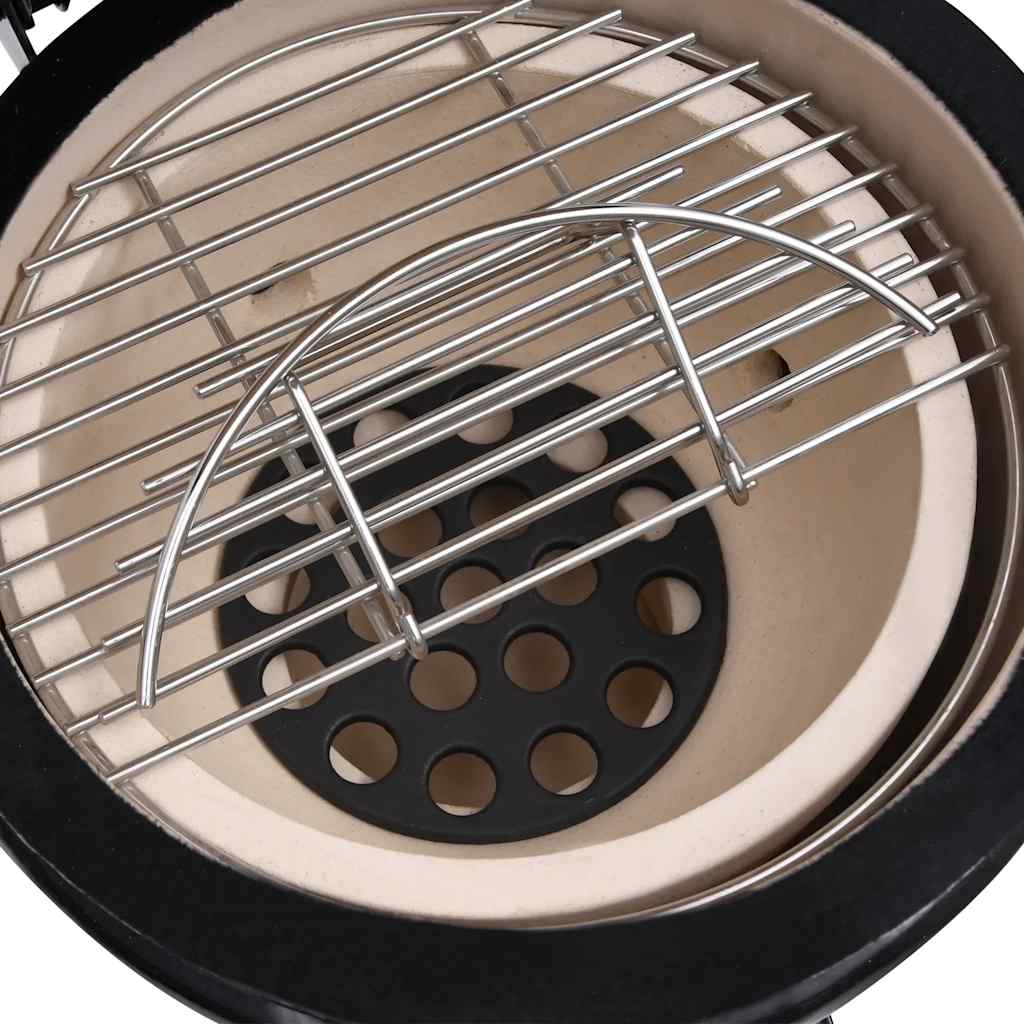 vidaXL Ψησταριά Καπνιστήριο Kamado 2 σε 1 Μαύρη 56 εκ. Κεραμική