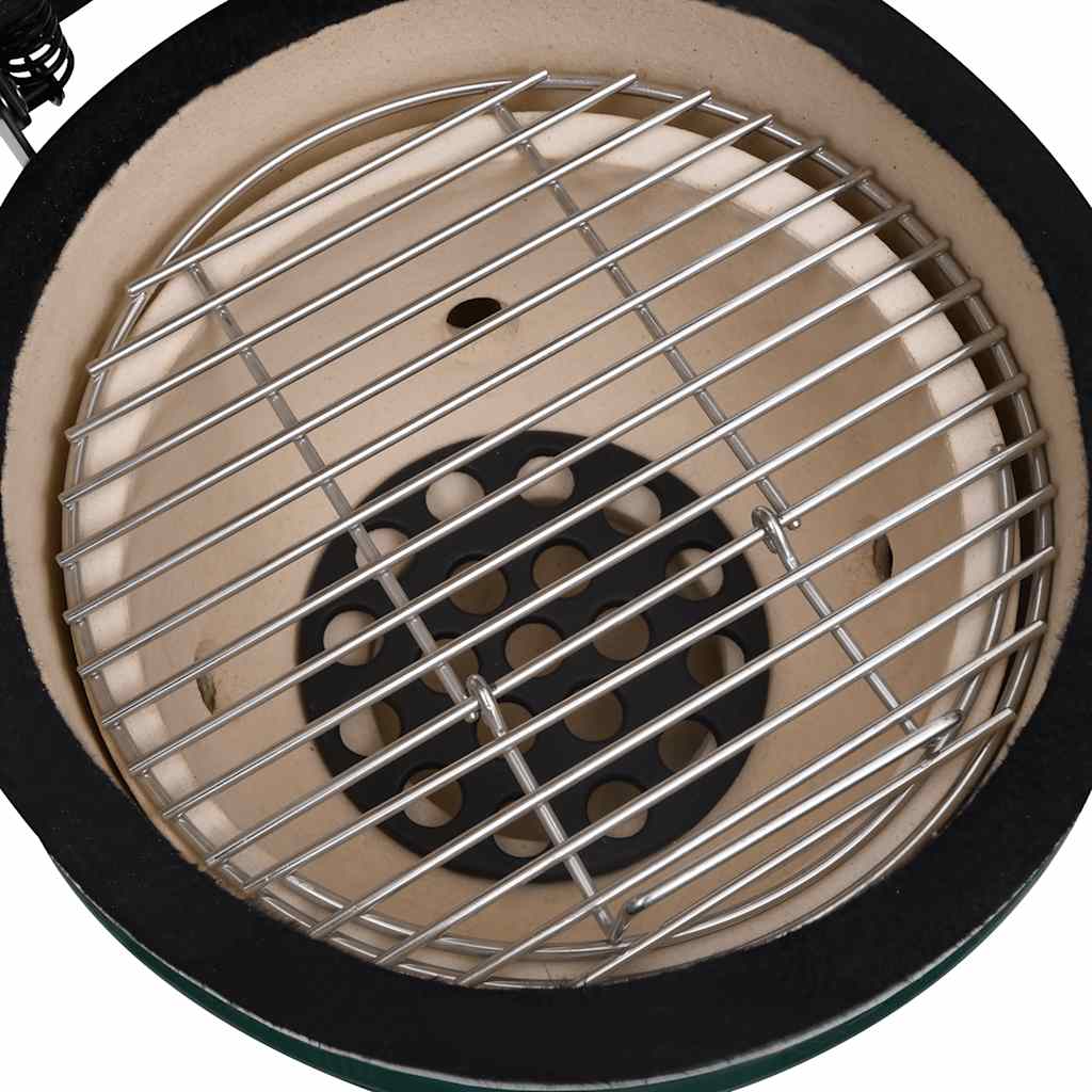 vidaXL Ψησταριά Καπνιστήριο Kamado 2 σε 1 Πράσινη 56 εκ. Κεραμική