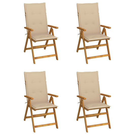 vidaXL Καρέκλες Κήπου Ανακλινόμενες 4 τεμ. Ξύλο Ακακίας με Μαξιλάρια