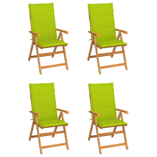 vidaXL Καρέκλες Κήπου 4 τεμ. Μασίφ Ξύλο Teak με Φωτ. Πράσινα Μαξιλάρια