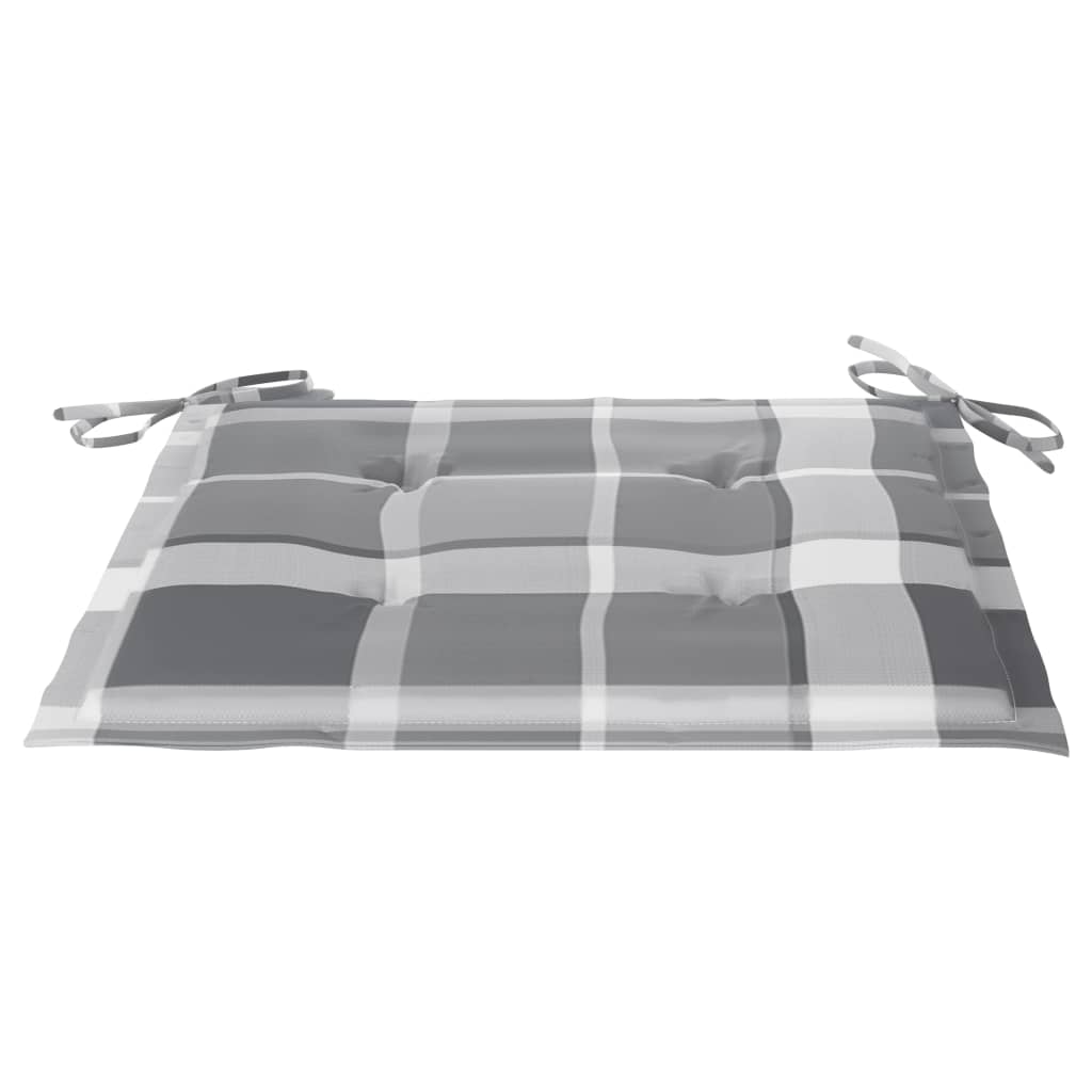 vidaXL Καρέκλες Κήπου 6 τεμ. Μασίφ Ξύλο Teak με Γκρι Καρό Μαξιλάρια