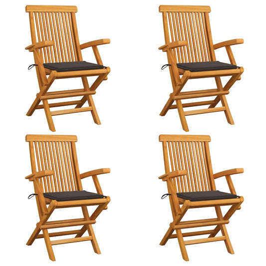 vidaXL Καρέκλες Κήπου 4 τεμ. από Μασίφ Ξύλο Teak με Taupe Μαξιλάρια