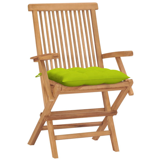vidaXL Καρέκλες Κήπου 4 τεμ. Μασίφ Ξύλο Teak & Φωτ. Πράσινα Μαξιλάρια