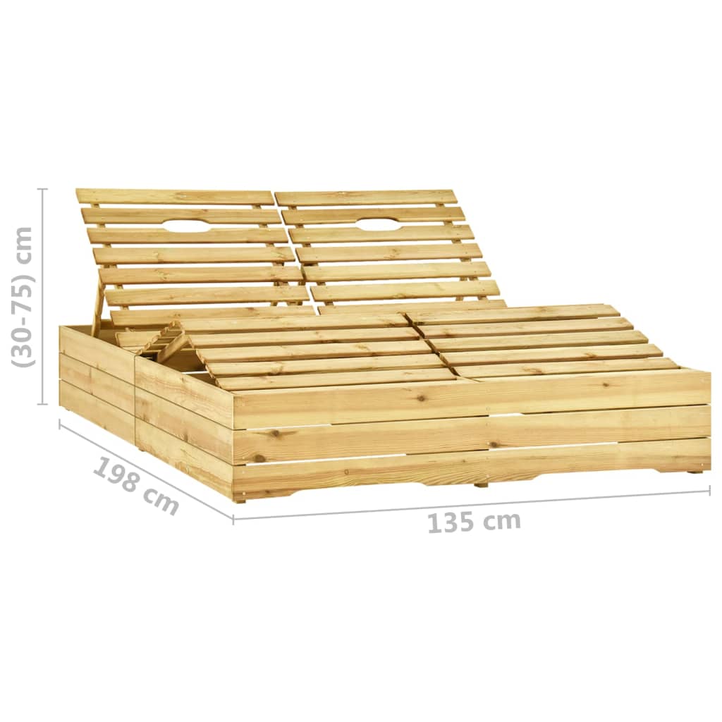 vidaXL Ξαπλώστρα Διπλή από Εμποτισμένο Ξύλο Πεύκου & Ανθρακί Μαξιλάρια