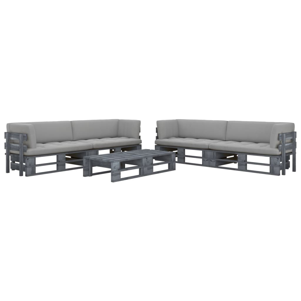 vidaXL Σαλόνι από Παλέτες 6 τεμ. Γκρι Εμπ. Ξύλο Πεύκου με Μαξιλάρια