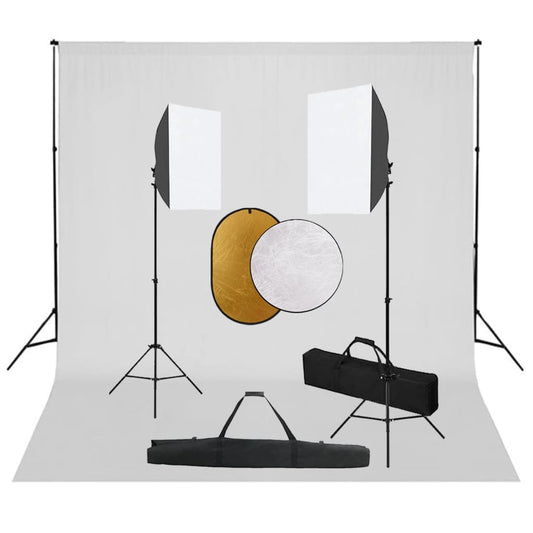 vidaXL Κιτ Φωτογραφικού Στούντιο Softbox με Φώτα, Φόντο & Ανακλαστήρα