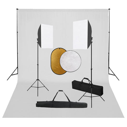 vidaXL Κιτ Φωτογραφικού Στούντιο Softbox με Φώτα, Φόντο & Ανακλαστήρα
