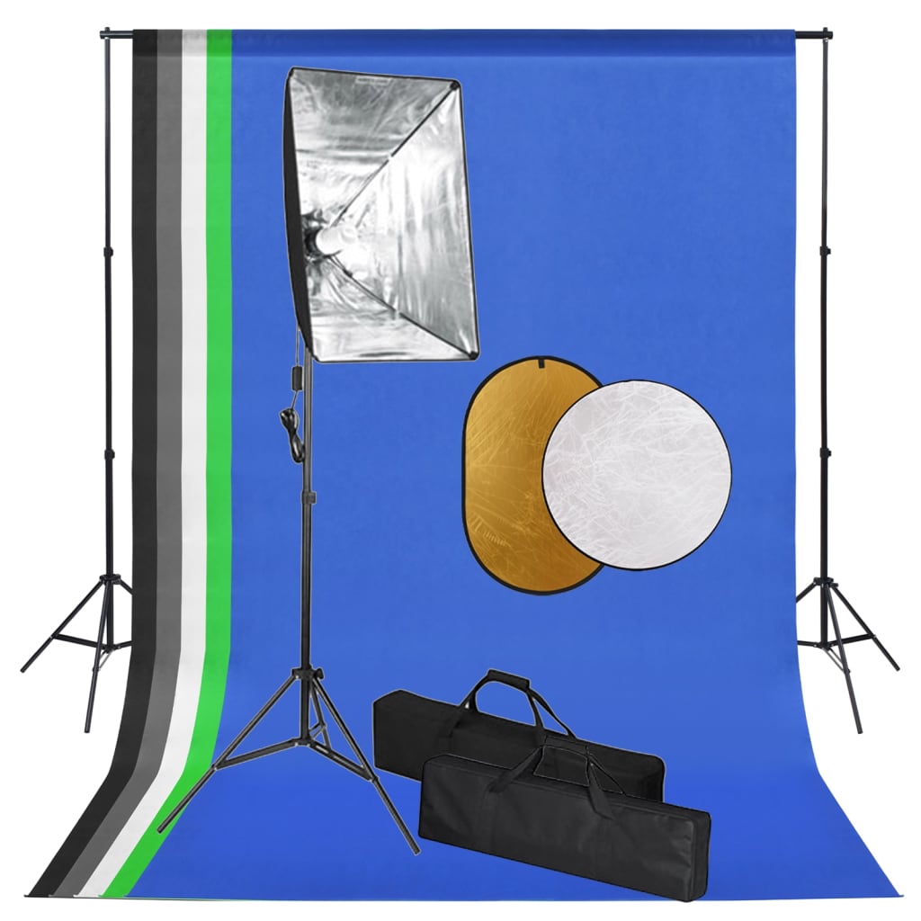 vidaXL Κιτ Φωτισμού Φωτογραφικού Στούντιο Softbox, Φόντο & Ανακλαστήρα