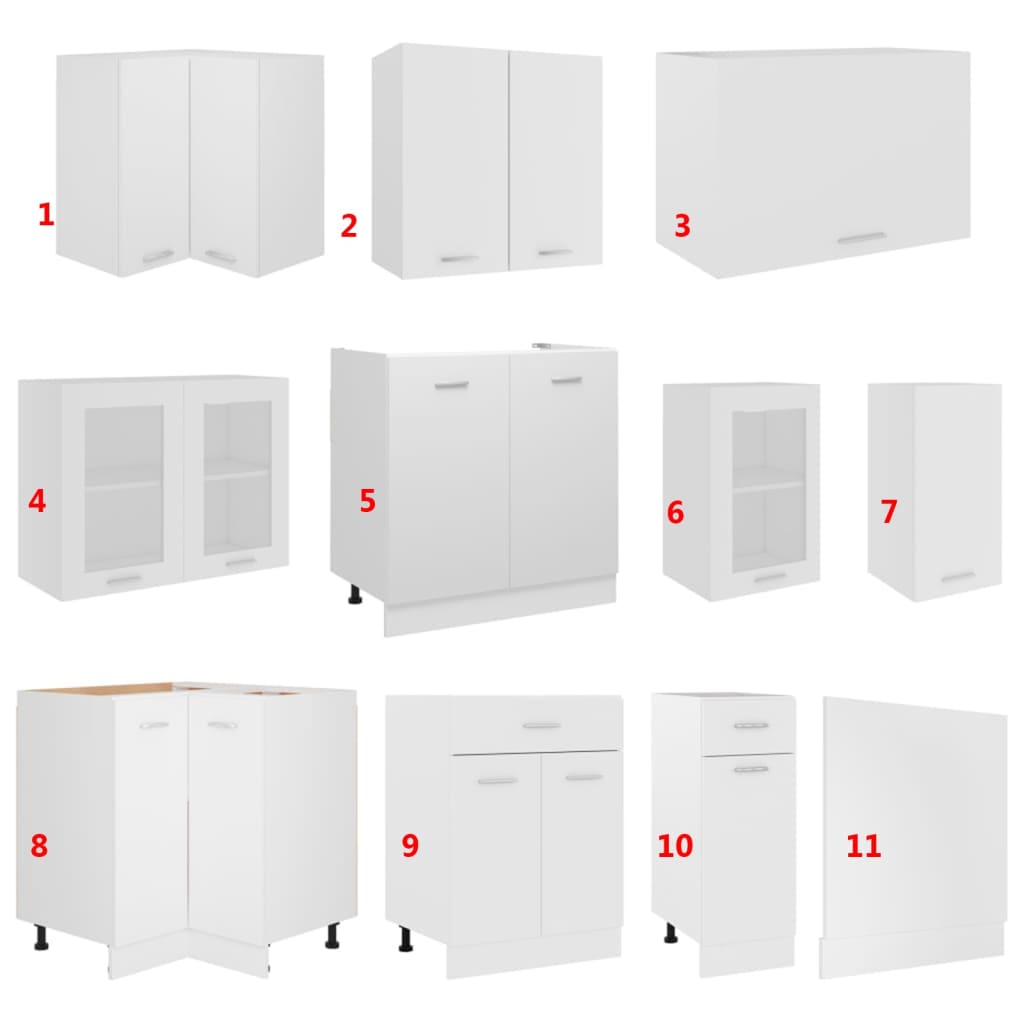 vidaXL Ντουλάπια Κουζίνας Σετ 11 Τεμαχίων Λευκά από Μοριοσανίδα