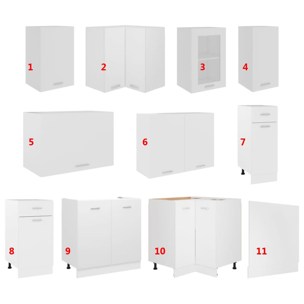 vidaXL Ντουλάπια Κουζίνας Σετ 11 Τεμαχίων Λευκά από Μοριοσανίδα