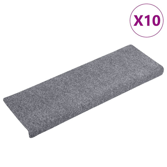 vidaXL Πατάκια Σκαλιών Αυτοκόλλητα 10 τεμ. Ανοιχτό Γκρι Ορθογώνια Άκρη 65x21x4 εκ.
