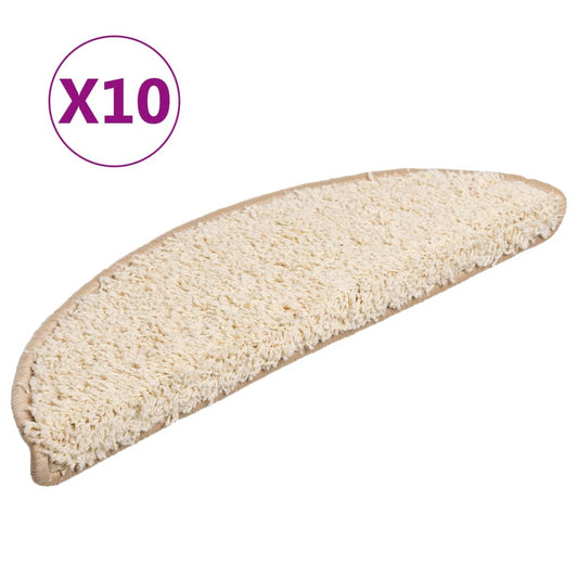 vidaXL Πατάκια Σκαλιών 10 τεμ. Κρεμ Ημίστρογγυλά 56x17x3 εκ.