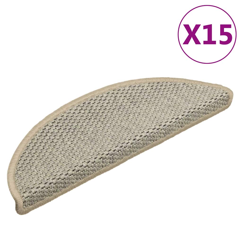 vidaXL Πατάκια Σκάλας Αυτοκόλλητα 15 τεμ. Όψη Σιζάλ Γκρι 56x17x3 εκ.
