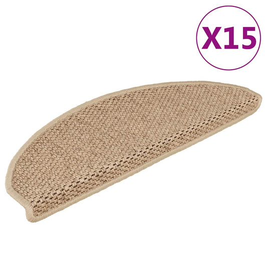 vidaXL Πατάκια Σκάλας Αυτοκόλλητα 15 τεμ Όψη Σιζάλ Χρώμα Άμμου 65x21x4