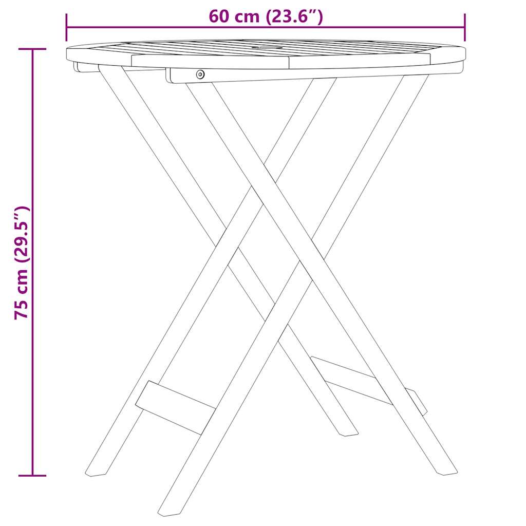 vidaXL Τραπέζι Κήπου Πτυσσόμενο Ø60x75 εκ. από Μασίφ Ξύλο Ευκαλύπτου