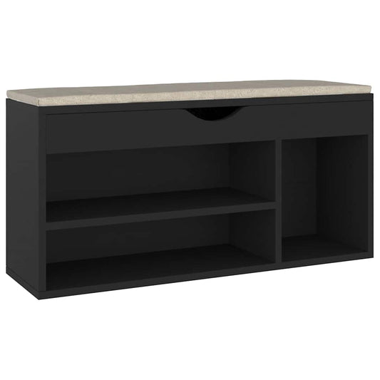 vidaXL Παπουτσοθήκη Μαύρη 104 x 30 x 49 εκ. Επεξ. Ξύλο με Μαξιλάρι