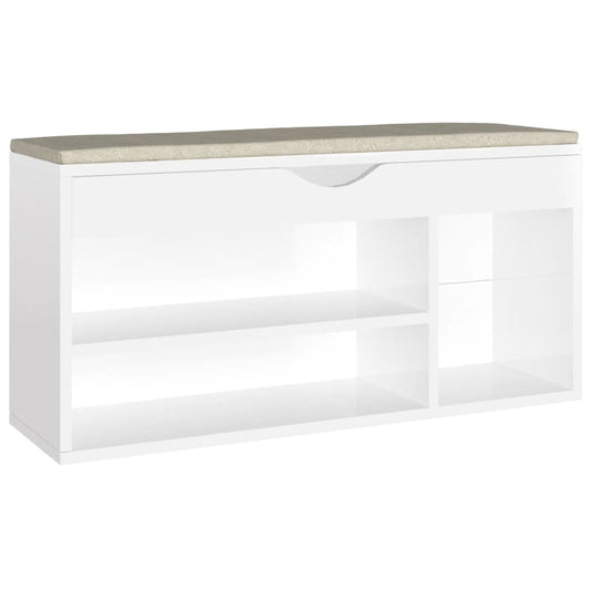 vidaXL Παπουτσοθήκη Γυαλ. Λευκή 104x30x49εκ. Επεξ. Ξύλο με Μαξιλάρι