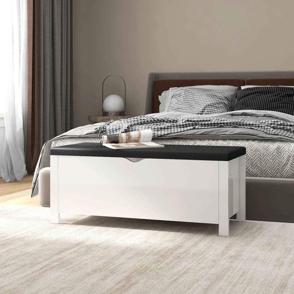 vidaXL Κουτί Αποθήκευσης Γυαλ. Λευκό 105x40x45εκ. Μοριοσαν. & Μαξιλάρι
