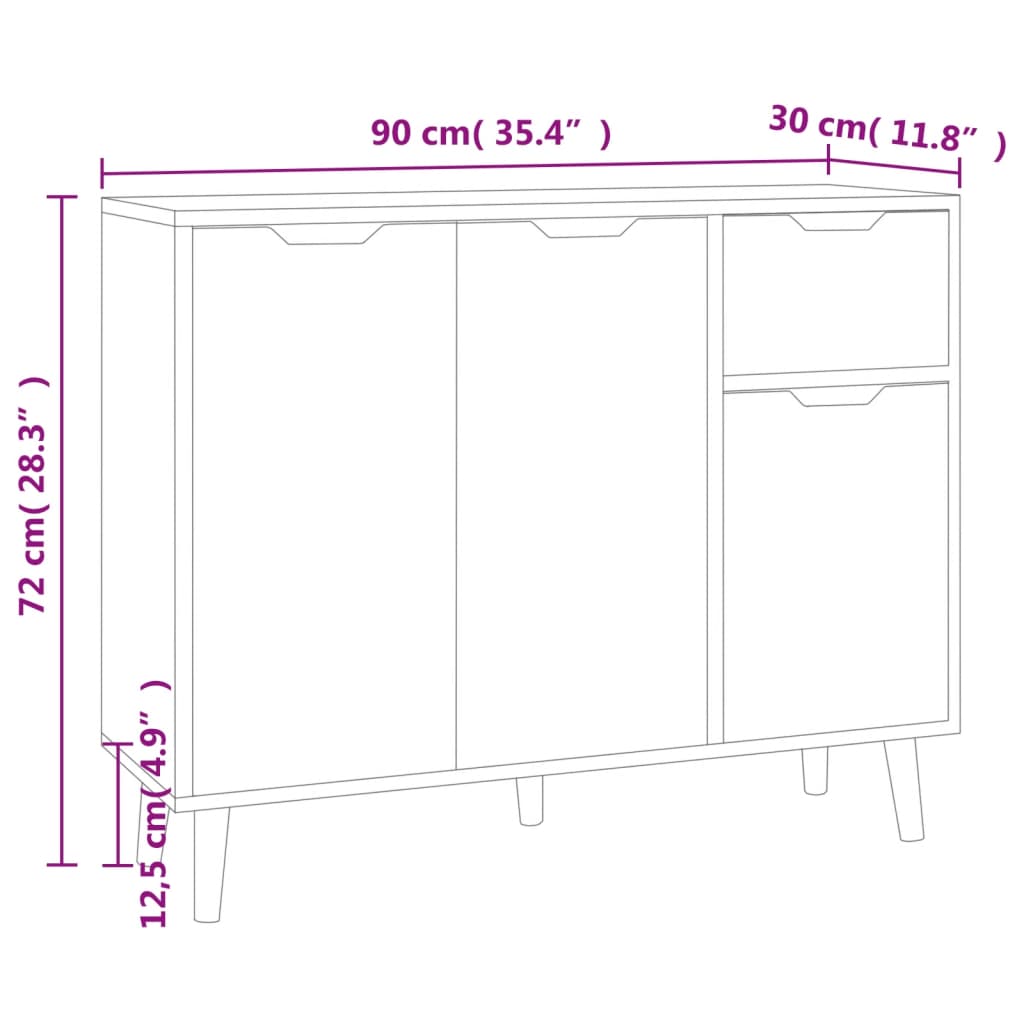 vidaXL Μπουφές Λευκός 90x30x72 εκ. από Επεξεργασμένο Ξύλο