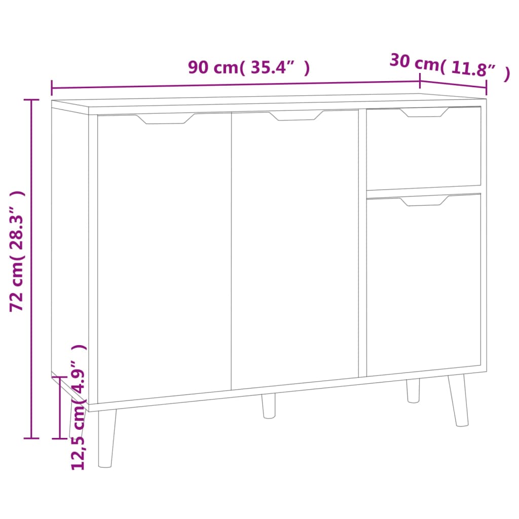 vidaXL Μπουφές Μαύρος 90x30x72 εκ. από Επεξεργασμένο Ξύλο
