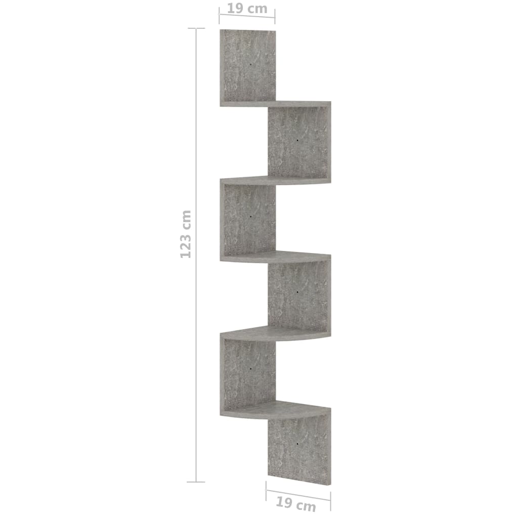 vidaXL Γωνιακή Ραφιέρα Τοίχου Γκρι Σκυρ. 19x19x123 εκ. από Επεξ. Ξύλο