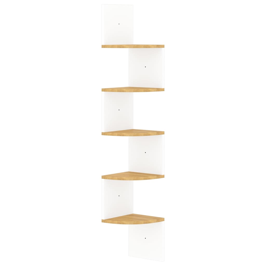 vidaXL Γωνιακή Ραφιέρα Τοίχου Λευκή/Sonoma Δρυς 19x19x123 εκ Επεξ.Ξύλο