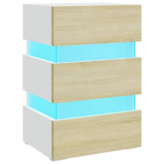 vidaXL Κομοδίνο με LED Λευκό/Sonoma Δρυς 45x35x67 εκ. Επεξεργασμ. Ξύλο