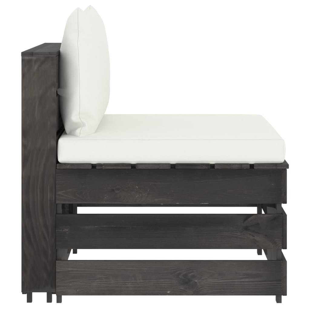 vidaXL Καναπές Μεσαίος Τμηματικός Γκρι Εμποτισμένο Ξύλο με Μαξιλάρια