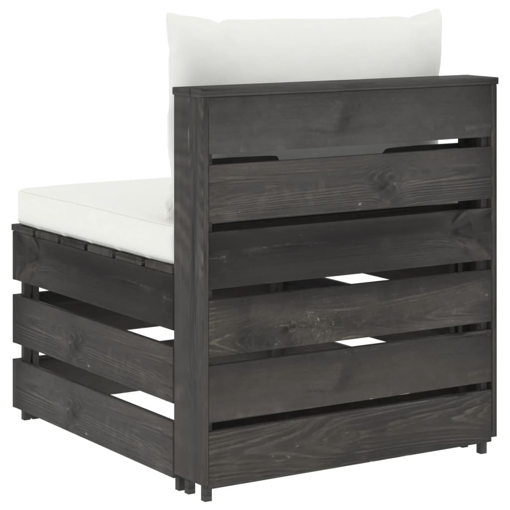 vidaXL Καναπές Μεσαίος Τμηματικός Γκρι Εμποτισμένο Ξύλο με Μαξιλάρια