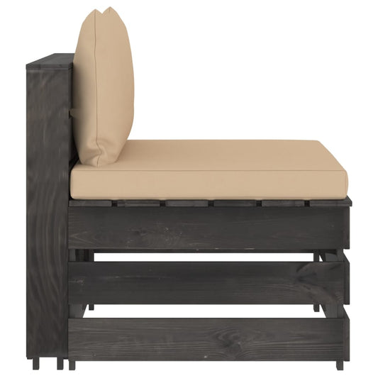 vidaXL Καναπές Μεσαίος Τμηματικός Γκρι Εμποτισμένο Ξύλο με Μαξιλάρια