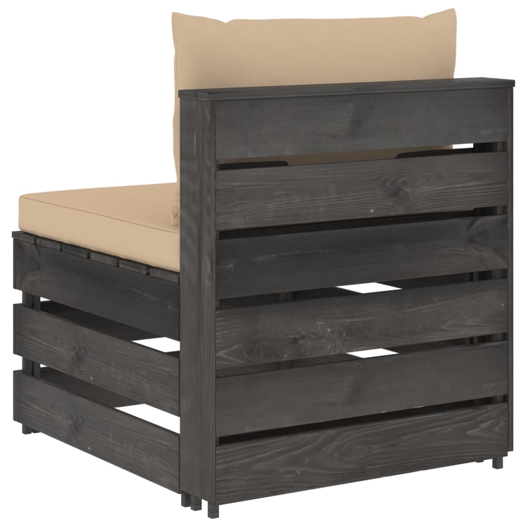 vidaXL Καναπές Μεσαίος Τμηματικός Γκρι Εμποτισμένο Ξύλο με Μαξιλάρια