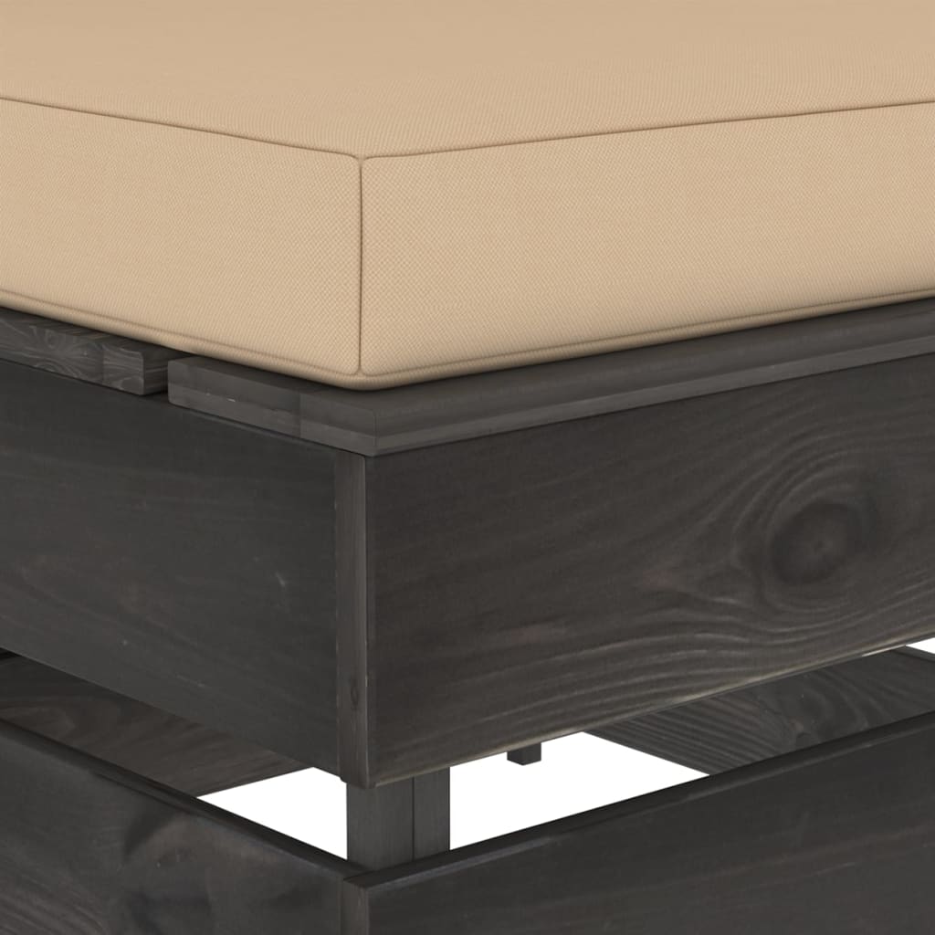 vidaXL Καναπές Μεσαίος Τμηματικός Γκρι Εμποτισμένο Ξύλο με Μαξιλάρια