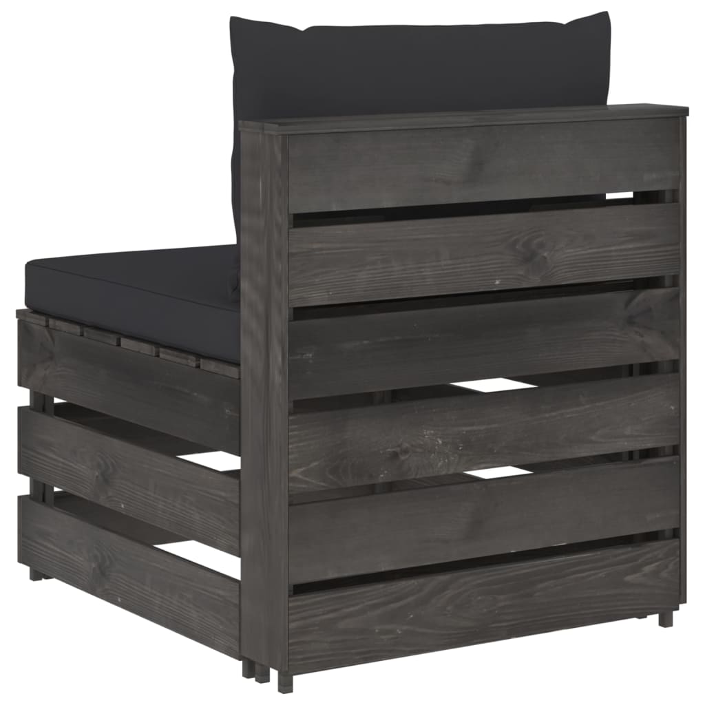 vidaXL Καναπές Μεσαίος Τμηματικός Γκρι Εμποτισμένο Ξύλο με Μαξιλάρια