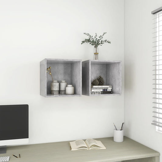 vidaXL Ντουλάπια Τοίχου 2 τεμ. Γκρι Σκυρ. 37x37x37 εκ. από Επεξ. Ξύλο
