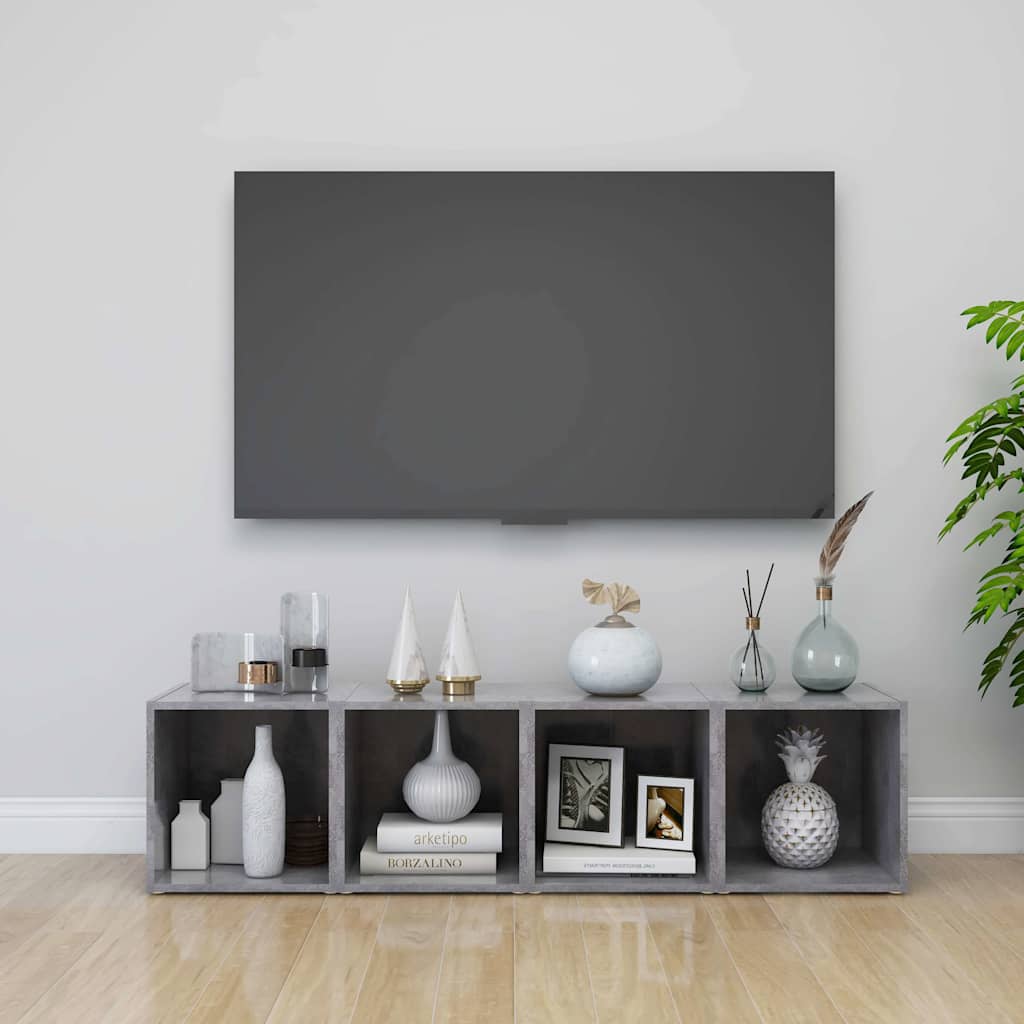 vidaXL Έπιπλα Τηλεόρασης 2 τεμ. Γκρι Σκυροδ. 37x35x37 εκ. Επεξ. Ξύλο