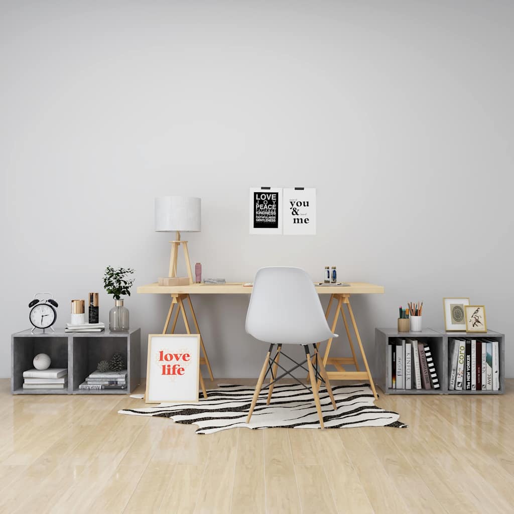 vidaXL Έπιπλα Τηλεόρασης 4 τεμ. Γκρι Σκυροδ. 37x35x37 εκ. Επεξ. Ξύλο