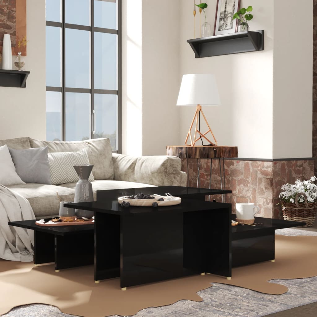 vidaXL Τραπεζάκια Σαλονιού 2 τεμ Γυαλ. Μαύρο 111,5x50x33 εκ Επεξ. Ξύλο