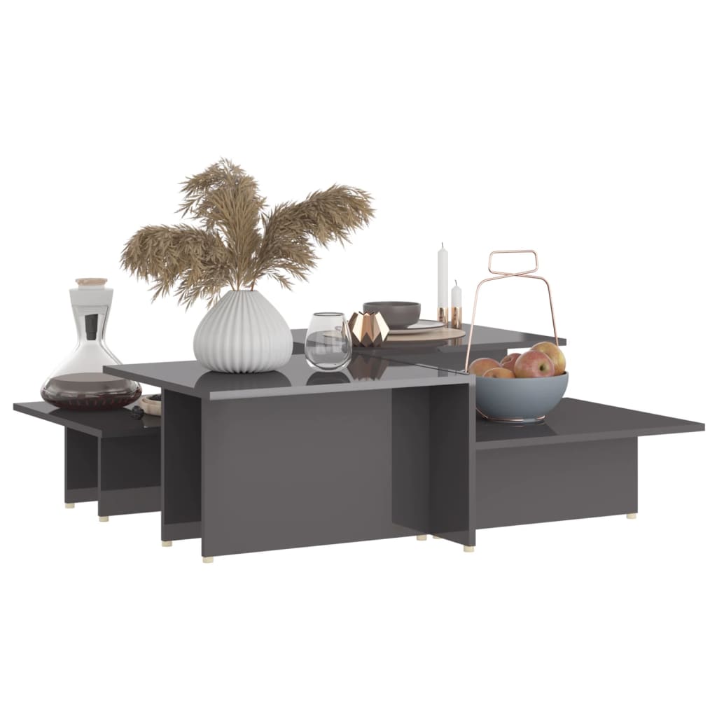 vidaXL Τραπεζάκια Σαλονιού 2 τεμ Γυαλ. Γκρι 111,5x50x33 εκ Επεξ. Ξύλο