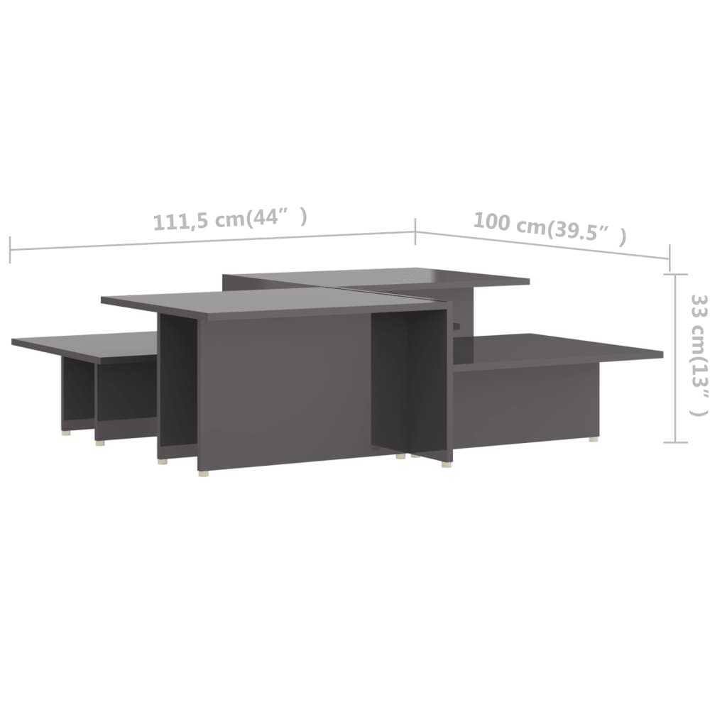 vidaXL Τραπεζάκια Σαλονιού 2 τεμ Γυαλ. Γκρι 111,5x50x33 εκ Επεξ. Ξύλο