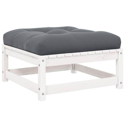 vidaXL Υποπόδιο Κήπου Λευκό από Μασίφ Ξύλο Πεύκου με Μαξιλάρι