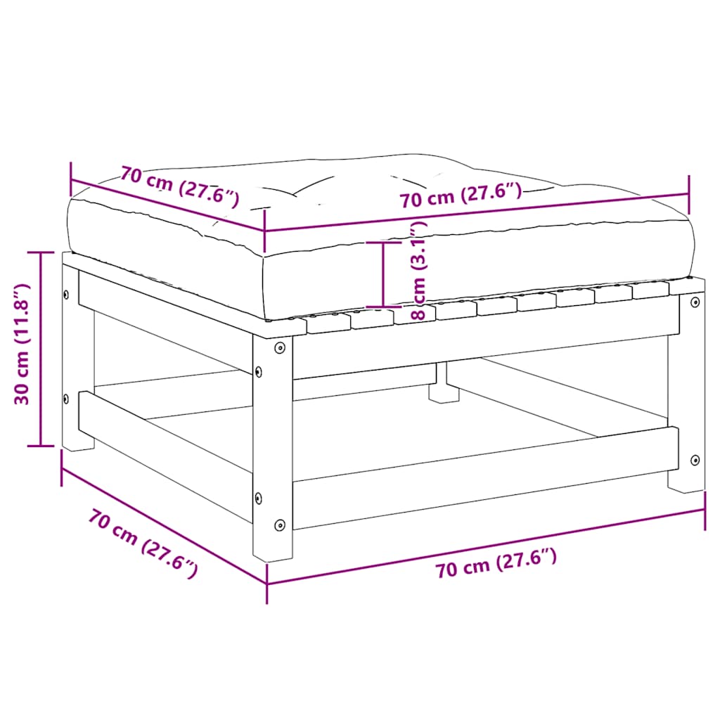 vidaXL Υποπόδιο Κήπου Λευκό από Μασίφ Ξύλο Πεύκου με Μαξιλάρι