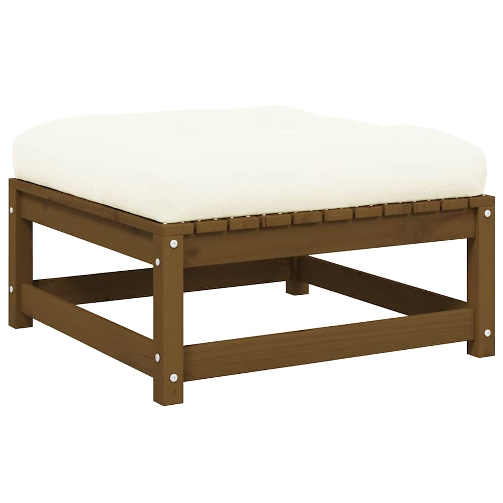 vidaXL Υποπόδιο Κήπου Καφέ Μελί από Μασίφ Ξύλο Πεύκου με Μαξιλάρι